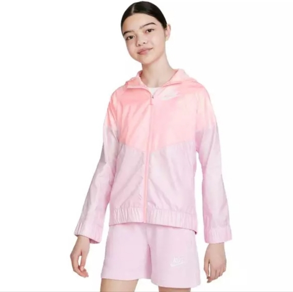Nike Big Girls' Sportswear Windrunmer Jacket with hood Pink and Purple Medium